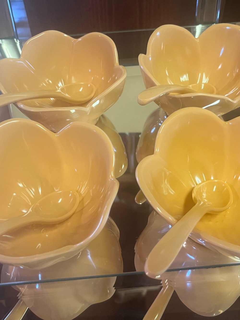 Melamine Flower Serving Bowls with Spoons - Set of 4